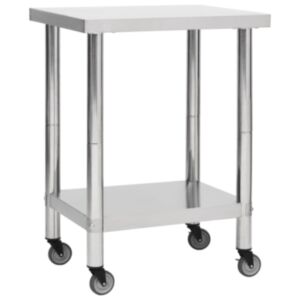 U24 virtuves darba galds ar riteņiem, 80x45x85 cm, nerūsējošais tērauds