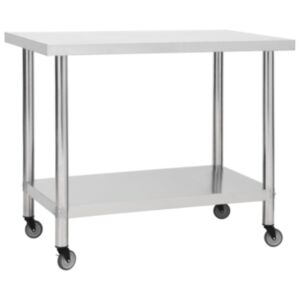 U24 virtuves darba galds ar riteņiem, 100x30x85 cm, nerūsējošais tērauds