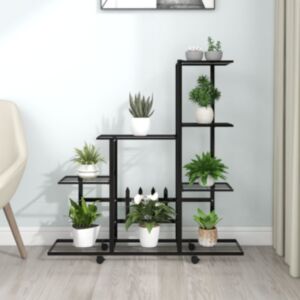 U24 puķu statīvs uz riteņiem, 94,5x25x92,5 cm, melns, metāls