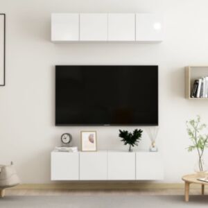U24 TV skapji 4gab, spīdīgi balts, 60 x 30 x 30 cm, skaidu plātne