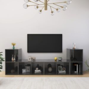 U24 TV skapji 4gab, spīdīgi pelēka, 72x35x36,5 cm skaidu plātne