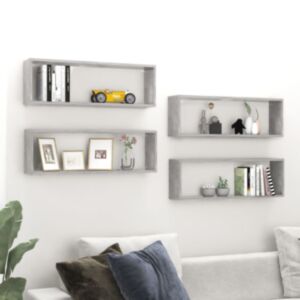 U24 настенные полки кубической формы 4 шт, серый бетон, 80x15x26,5 см