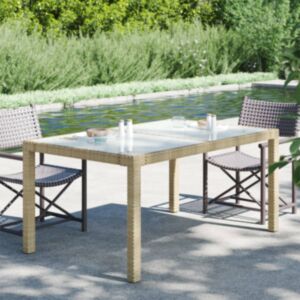U24 dārza galds 150 x 90 x 75 cm, rūdīts stikls un pulēta rotangpalma, bēšs