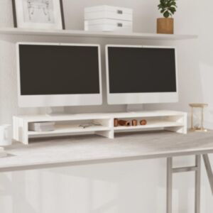 Pood24 monitorialus, valge, 100 x 24 x 13 cm, männipuit