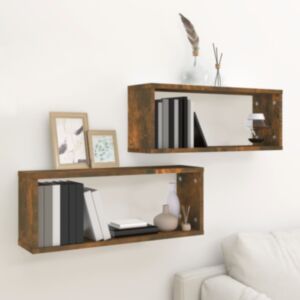 Pood24 seina kuubikriiulid 2 tk, suitsutatud tamm, 60 x 15 x 23 cm