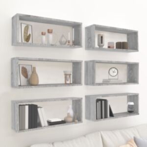 Pood24 seina kuubikriiulid 6 tk, hall Sonoma tamm, 60 x 15 x 23 cm