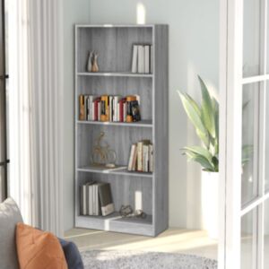 Pood24 4 riiuliga raamaturiiul, hall Sonoma tamm, 60 x 24 x 142 cm