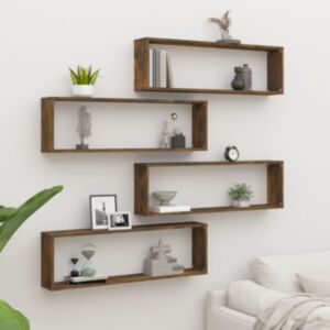 Pood24 seina kuubikriiulid, 4, suitsutatud tamm 100x15x30 cm tehispuit