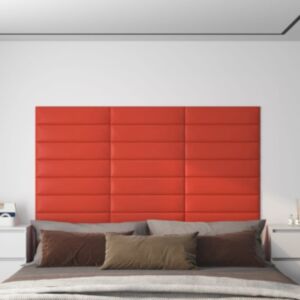 Pood24 seinapaneelid 12 tk, punane, 60 x 15 cm, kunstnahk, 1,08 m²