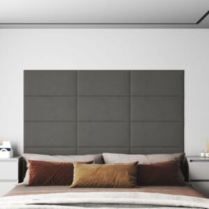 Pood24 seinapaneelid 12 tk, tumehall, 60 x 30 cm, samet, 2,16 m²