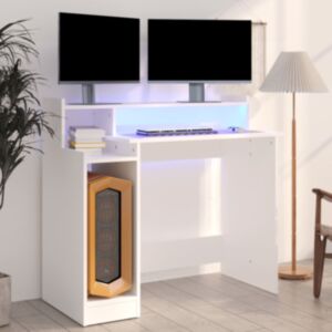 Pood24 kirjutuslaud LED-tuledega, valge, 97 x 45 x 90 cm, tehispuit