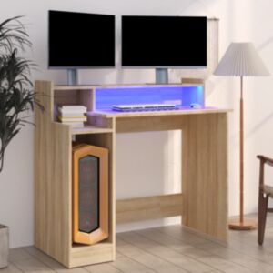 Pood24 kirjutuslaud LED-tuledega, Sonoma tamm, 97x45x90 cm, tehispuit