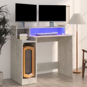 Pood24 kirjutuslaud LED-tuledega, betoonhall, 97x45x90 cm, tehispuit
