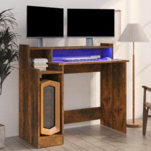 Pood24 kirjutuslaud LED-tuledega, suitsutatud tamm, 97 x 45 x 90 cm
