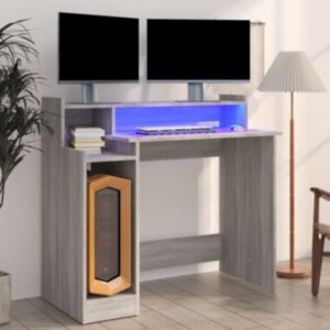 Pood24 kirjutuslaud LED-tuledega, hall Sonoma tamm, 97 x 45 x 90 cm