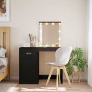 Pood24 LED-valgustusega tualettlaud, must, 90 x 42 x 132,5 cm