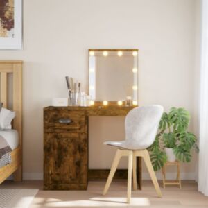 Pood24 LED-valgustusega tualettlaud, suitsutatud tamm, 90x42x132,5 cm