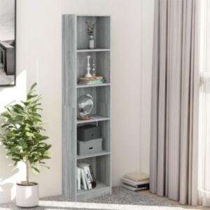 Pood24 5 riiuliga raamaturiiul, hall Sonoma tamm, 40 x 24 x 175 cm