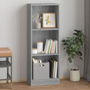 U24 книжный шкаф с 3 полками дуб сонома серый 40x24x109 см искусственная древесина