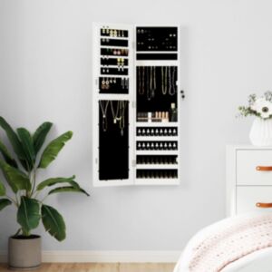 Pood24 seinale kinnitatav peegliga ehetekapp, valge, 30 x 8,5 x 106 cm