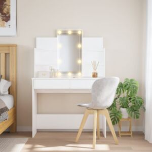 Pood24 LED-valgustusega tualettlaud, valge, 96 x 40 x 142 cm