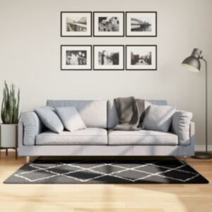 Pood24 kõrge narmaga Shaggy vaip, must ja kreemjasvalge, 80x150 cm