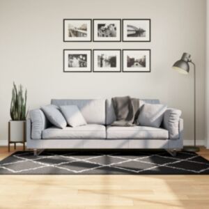Pood24 kõrge narmaga Shaggy vaip, must ja kreemjasvalge, 100x200 cm
