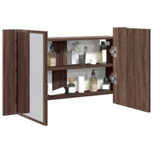 Pood24 vannitoa LED-peegelkapp, pruun tamm, 80x12x45 cm, akrüül