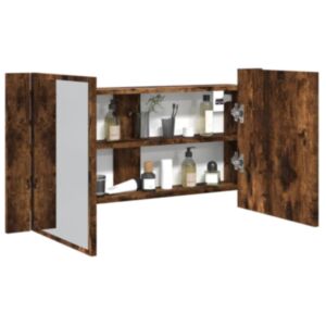 Pood24 vannitoa LED-peegelkapp, suitsutatud tamm, 90x12x45 cm, akrüül
