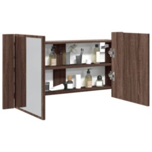 Pood24 vannitoa LED-peegelkapp, pruun tamm, 90x12x45 cm, akrüül