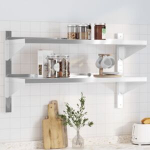 Pood24 2-korruseline seinariiul 100x45x31 cm hõbedane roostevaba teras