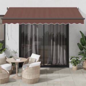 Pood24 käsitsi sissetõmmatav varikatus LEDiga, pruun, 350 x 250 cm