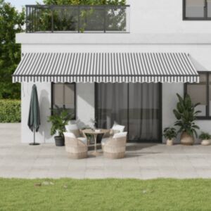 Pood24 käsitsi sissetõmmatav varikatus antratsiithall/valge 600x350 cm