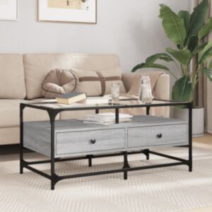Pood24 kohvilaud klaasplaadiga, hall Sonoma tamm, 98,5x50x45 cm, teras