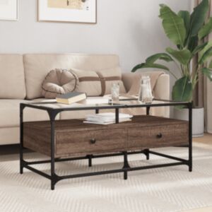 Pood24 kohvilaud klaasplaadiga, pruun tamm, 98,5x50x45 cm, teras