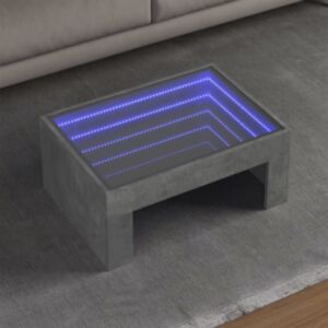 Pood24 kohvilaud LED-tuledega, betoonhall, 70x50x30 cm