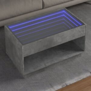 Pood24 kohvilaud LED-tuledega, betoonhall, 90x50x50 cm