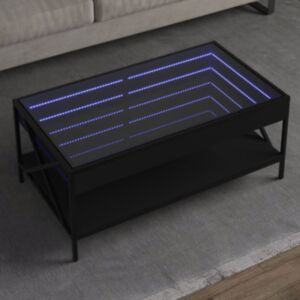 Pood24 kohvilaud LED-tuledega, must, 90x50x38 cm