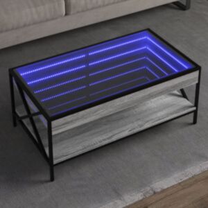 Pood24 kohvilaud LED-tuledega, hall Sonoma tamm, 90x50x38 cm