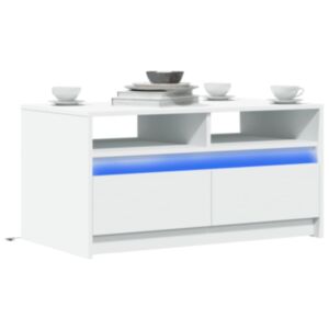 Pood24 kohvilaud LED-tuledega, valge, tehispuit