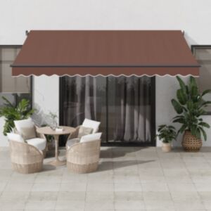 Pood24 käsitsi sissetõmmatav varikatus LEDiga, pruun, 400x300 cm