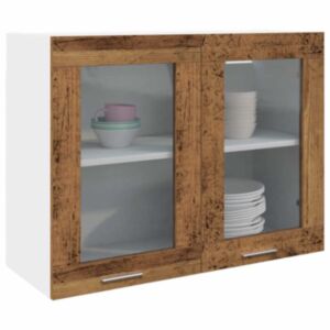 Pood24 rippuv klaaskapp Vana puit 80x31x60 cm Engineered Wood