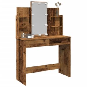 Pood24 LED-valgustitega tualettlaud Vana puit 96x40x142 cm