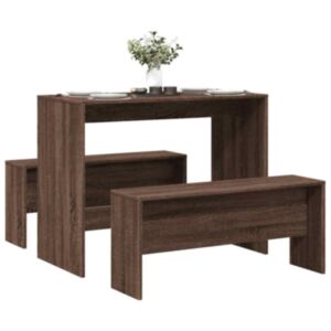 Pood24 3-osaline söögilaua ja pingi komplekt Brown Oak Engineered Wood