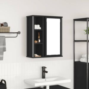 Pood24 vannitoa seinakapp peegliga must tamm 50x21x60 cm