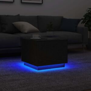 Pood24 kohvilaud LED-tuledega, must tamm, 50 x 50 x 40 cm
