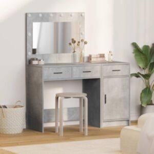 Pood24 2-osaline meigitabeli komplekt LED valges betoonhallist puidust