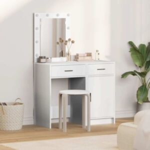 Pood24 2-osaline WC-laudade komplekt LED-valgustusega, valge tehispuit