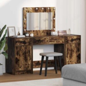 Pood24 3-osaline Tualettlaua Komplekt LED-iga, Suitsetatud Tamme Puit