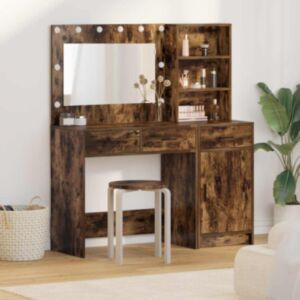 Pood24 2-osaline Tualettlaua Komplekt LED-iga Suitsuvat Oak Tehispuidust